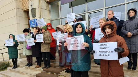 Protest la Direcția Județeană de Statistică Iași. Angajații își strigă nemulțumirile de o săptămână - FOTO