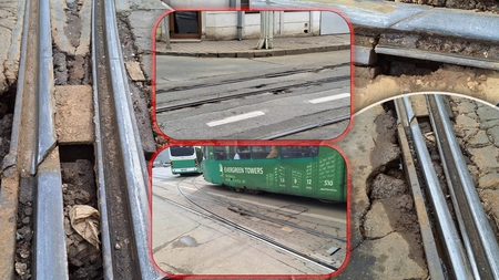 Vatmanii de la CTP își fac cruce când trec prin acest loc. Tramvaiele se dezmembrează din cauza găurilor de lângă linii: „Nu este prima dată când văd câte un șurub căzut” - FOTO/VIDEO