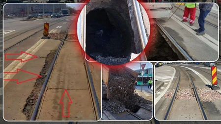Groapa din Podu Roș creează panică în rândul vatmanilor de la CTP Iași. Problema este mai gravă decât credeau: „Nu știm exact ce a trecut pe acolo. Adâncimea este destul de mare” - FOTO