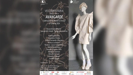 Invitație la expoziția intitulat „Avangarde” a studenților specializării Modă - Design vestimentar, Galeria de Artă „Beciul lui Drossu”