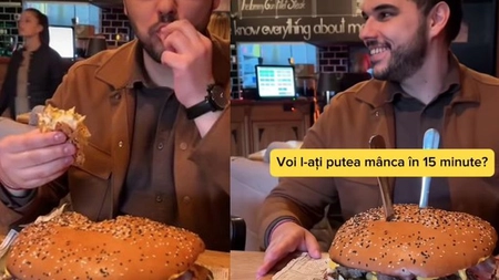 A mâncat celebrul burger de 2 kilograme din Brașov! Câți bani a plătit