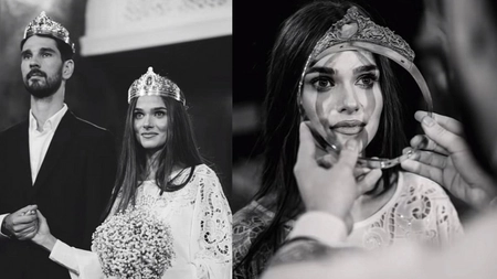 Imagini de la nunta secretă a lui Theo Rose cu Anghel Damian. Rochia de mireasă a fost una total atipică