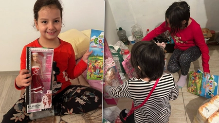 Copiii celor două familii greu încercate din Bogonos și Uricani au sărit în brațele prietenilor lui Moș Crăciun atunci când au văzut darurile