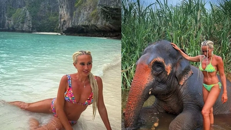 Crina Abrudan fură mințile oricărui bărbat, chiar dacă are 46 de ani! Ce a făcut cu un elefant, îmbrăcată doar în costum de baie - FOTO