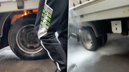 Panică pe o stradă din Iași! O autoutilitară a luat foc în mers, iar șoferul a fost salvat de doi frați aflați în trecere: „Nici nu avea extinctor”