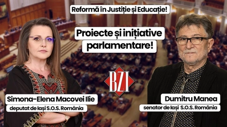 LIVE VIDEO - Dezbatere politică în Studioul BZI cu invitații permanenți: Simona - Elena Macovei Ilie - deputat S.O.S. România și Dumitru Manea alias Miron Manega - senator S.O.S. România! Totul despre ce se întâmplă pe plan intern respectiv proiecte și inițiative parlamentare