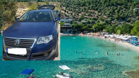 Vacanța în Grecia, transformată în coșmar! S-au trezit cu mașina „spartă“ pe o plajă din Thassos!
