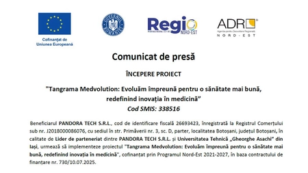 Începere proiect „Tangrama Medvolution: Evoluăm împreună pentru o sănătate mai bună, redefinind inovația în medicină”. Cod SMIS: 338516