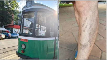 La un pas de tragedie! Un tânăr a încercat să coboare dintr-un tramvai, împreună cu copilul său în cărucior, și au fost prinși între uși. Vatmanul a plecat fără să se mai asigure