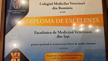 Facultatea de Medicină Veterinară din cadrul USV Iași, premiată cu Diploma de Excelență la Congresul Național al Medicilor Veterinari