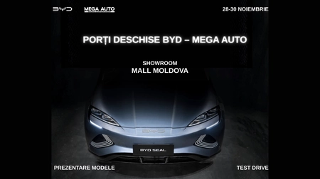 Mega Auto organizează, în perioada 28–30 noiembrie, „Zilele Porților Deschise BYD” la Mall Moldova!
