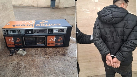Un tânăr de 19 ani din București, încătușat de polițiștii din Iași, după ce a spart un aparat de cafea pentru a fura banii din el