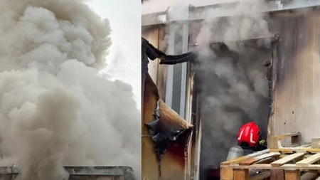 Incendiu la un spital din Brașov: foc puternic într-un container cu materiale sanitare, intervenție amplă a pompierilor