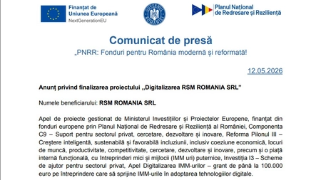 Anunț privind finalizarea proiectului ,,Digitalizarea RSM ROMANIA SRL”