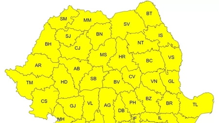 ANM a emis cod galben de furtuni în toată România. Ploi torențiale, vijelii și grindină în următoarele 24 de ore