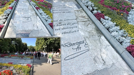 Rușinea Iașului de Ziua Limbii Române! Mozaicul din zona bustului lui Mihai Eminescu din Copou, degradat în totalitate. „Așa ne respectăm noi cultura”