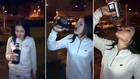Adolescenta care a SOCAT internetul. A pus o sticla de bautura la gura si a baut-o fara sa respire - VIDEO