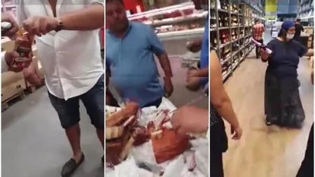 Chef grotesc într-un supermarket bucureștean. Paznicul, spectator, Poliția, timidă - VIDEO