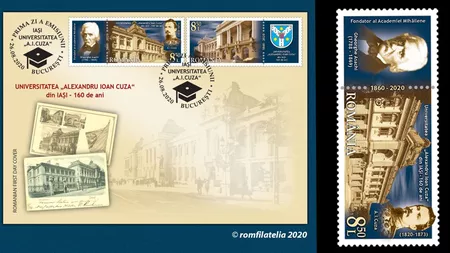 Momentul de aniversare a celei mai vechi instituții românești de învățământ superior. Romfilatelia a marcat cei 160 de ani de existență a Universității 