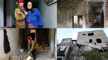 Un bloc abandonat din munții Hunedoarei, casă pentru două bătrâne! Mamaia Corbeanu: La 79 de ani sparg lemne ca un bărbat în toată puterea