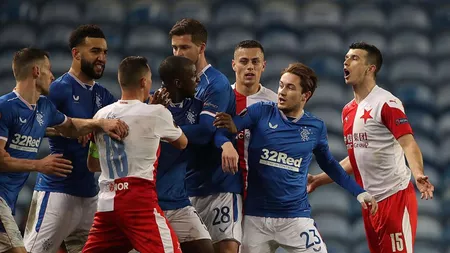 Suspendări drastice după scandalul de rasism de la meciul Glasgow Rangers - Slavia Praga! Pentru cât timp au fost sancționați Kudela și Kamara
