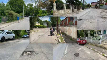 Bogații din zona Copou rup bolizii în craterele Primăriei Iași! Pe strada George Coșbuc, pietonii nu pot circula pe trotuare - FOTO