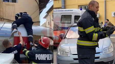 Pompierii ieşeni, eroii zilei! O pisică blocată pe clădirea Spitalului Sf. Spiridon, salvată - FOTO, VIDEO