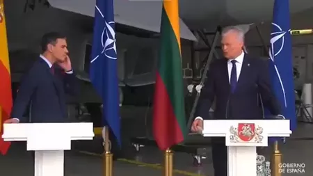 Conferinţa de presă susţinută de premierul Spaniei şi președintelui Lituaniei a fost întreruptă după ce o aeronavă rusească neidentificată a intrat în spaţiul NATO - FOTO