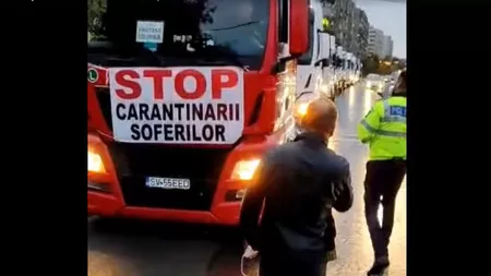 Protest al transporturilor în fața Guvernului. Șoferii protestează din cauza impozitării diurnei - VIDEO