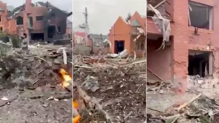 Cartier rezidențial din Kiev, distrus de bombardamente. Mai multe case au fost complet distruse