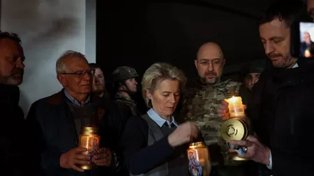 Ursula von der Leyen și Josep Borrell au mers la Bucha - FOTO, VIDEO