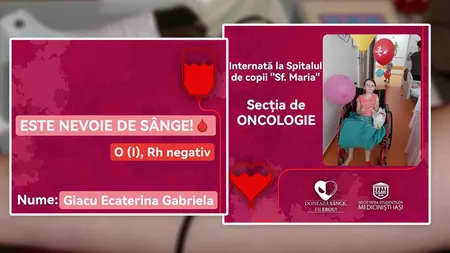 Are nevoie urgent de sânge! O micuță ieșeancă este diagnosticată cu rabdomiosarcom alveolar mandibular și are nevoie de sânge dintr-o grupă rară!