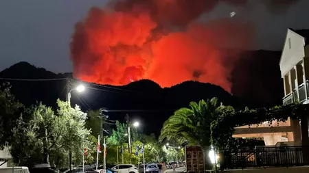 Incendiu puternic în insula Thassos. Peste 100 de pompieri, zeci de vehicule şi elicoptere intervin pentru a stinge flăcările - FOTO