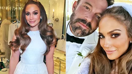 Jennifer Lopez, apariție strălucitoare la cea de-a doua nuntă cu Ben Affleck. Cântăreața a purtat o rochie semnată Ralph Lauren