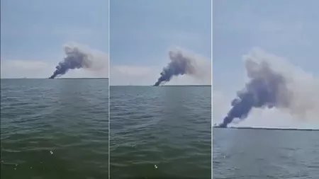 O navă militară a Rusiei a luat foc în portul Sevastopol. Sursele precizează că ar fi vorba de vasul de patrulare Vasilii Bikov - VIDEO