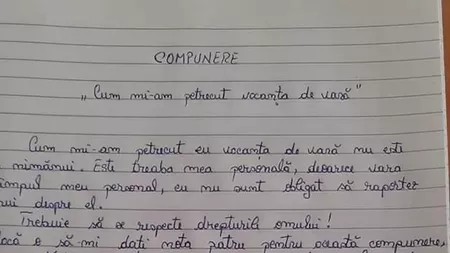 Cea mai tare compunere! Ce a scris un elev despre vacanța de vară