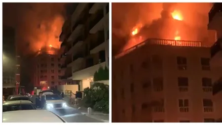 Incendiu puternic în București. Arde acoperișului unui penthouse de pe Șoseaua Nordului