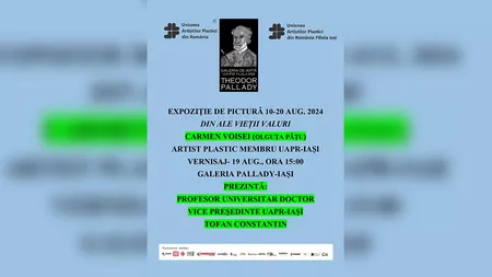 Invitație la expoziția la expoziția de pictură intitulată „DIN ALE VIEȚII VALURI” semnată de artista CARMEN VOISEI (OLGUȚA PÂȚU)