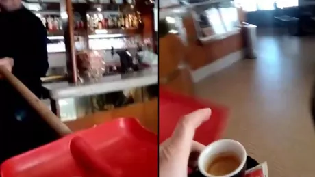 Imagini incredibile în Florența Cafeaua este servită cu lopata la restaurant