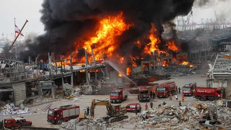 Incendiu la Beirut Flăcări mari izbucnesc în zona portului la o lună după incendiul devastator - FOTO
