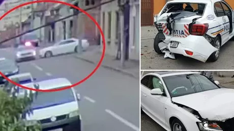 Iată momentul în care un autoturism spulberă o maşină de poliţie aflată într-o misiune - VIDEO