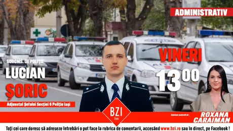 LIVE VIDEO - Totul despre activitatea Secției 6 Poliție Iași Subcomisarul de poliție Lucian Șoric adjunct al Șefului Secției 6 Poliție prezintă la BZI LIVE situațiile în care este necesară intervenția cadrelor secției - FOTO