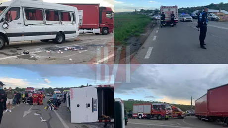 Filmul unei tragedii Un șofer de tir neatent a spulberat un microbuz cu 16 persoane la Iași Numai o minune a făcut ca nimeni să nu moară în urma impactului - FOTO