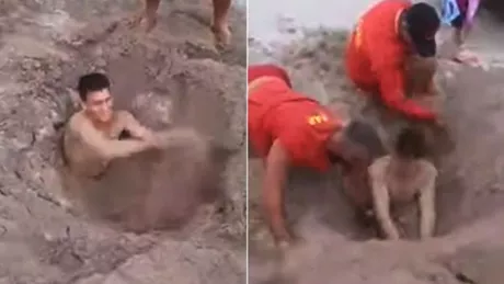 Salvamarii din Tuzla au salvat un tânăr. Bărbatul a fost îngropat în nisip şi abandonat de prieteni - VIDEO