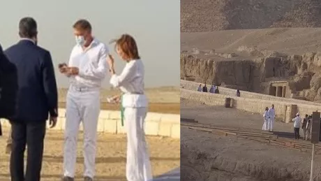 Ţara arde iar Klaus Iohannis se distrează în Egipt Președintele s-a pozat la piramide Este îmbrăcat în alb şi a făcut senzaţie - FOTO
