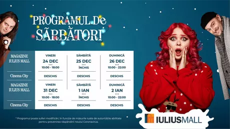 Cinema City este deschis în prima zi de Crăciun și pe 1 ianuarie iar Iulius Mall Iași te așteaptă la shopping în a doua zi de sărbători