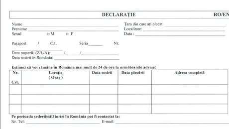 Formularul de Locaţie pentru persoanele care intră în România poate fi descărcat AICI. Ce prevede Ordonanţa de Urgenţă - DOCUMENT