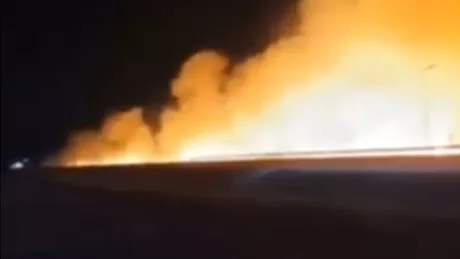 Incendiu de vegetație uscată în comuna Leușeni lângă Vama Albița - EXCLUSIV VIDEO