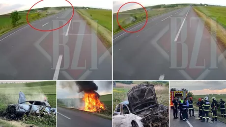 Imagini șocante Momentul accidentului mortal de la Lețcani surprins de camera de bord Iată cum se răstoarnă și se aprinde autoturismul în care a murit carbonizat un tânăr de 18 ani - EXCLUSIV VIDEO FOTO