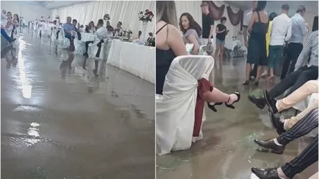 Zeci de invitați au fost inundați la o nuntă în cort. Toți nuntașii au fost nevoiți să fugă din calea apei